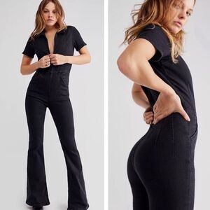 Free People Jayde Denim Flared Jumpsuit Size Medium